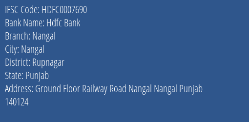 Hdfc Bank Nangal Branch Rupnagar IFSC Code HDFC0007690