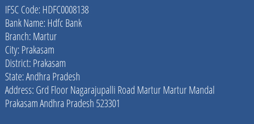 Hdfc Bank Martur Branch, Branch Code 008138 & IFSC Code Hdfc0008138
