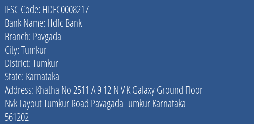 Hdfc Bank Pavgada Branch Tumkur IFSC Code HDFC0008217