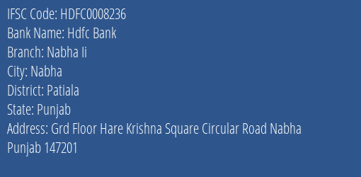 Hdfc Bank Nabha Ii Branch Patiala IFSC Code HDFC0008236