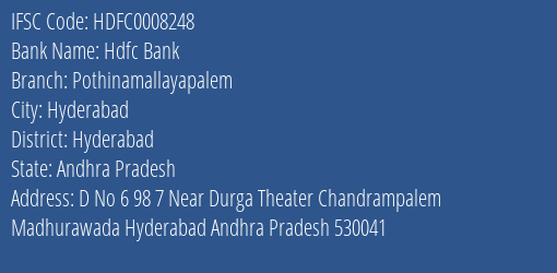 Hdfc Bank Pothinamallayapalem Branch Hyderabad IFSC Code HDFC0008248