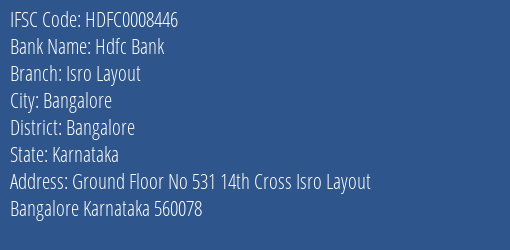Hdfc Bank Isro Layout Branch Bangalore IFSC Code HDFC0008446