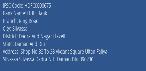 Hdfc Bank Ring Road Branch Dadra And Nagar Haveli IFSC Code HDFC0008675