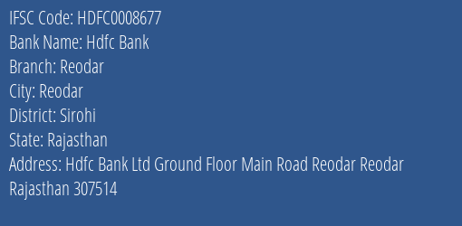 Hdfc Bank Reodar Branch Sirohi IFSC Code HDFC0008677