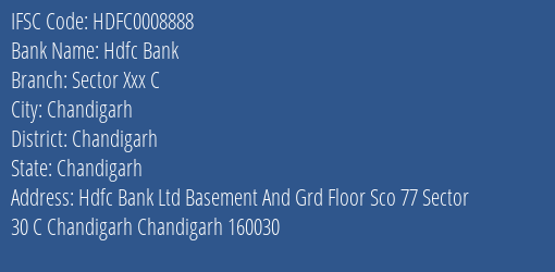 Hdfc Bank Sector Xxx C Branch Chandigarh IFSC Code HDFC0008888