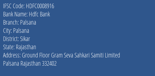 Hdfc Bank Palsana Branch, Branch Code 008916 & IFSC Code Hdfc0008916