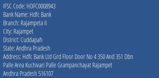 Hdfc Bank Rajampeta Ii Branch IFSC Code