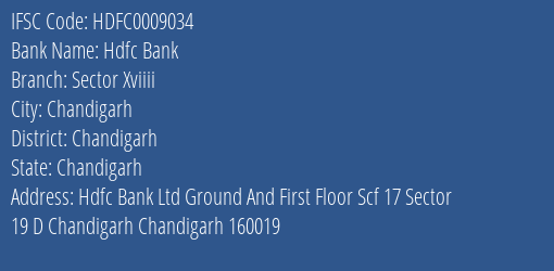Hdfc Bank Sector Xviiii Branch Chandigarh IFSC Code HDFC0009034