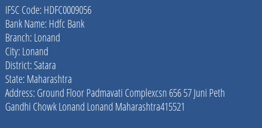 Hdfc Bank Lonand Branch Satara IFSC Code HDFC0009056