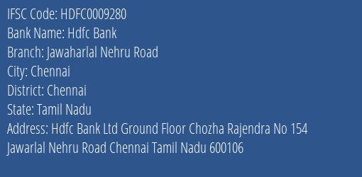 Hdfc Bank Jawaharlal Nehru Road Branch Chennai IFSC Code HDFC0009280