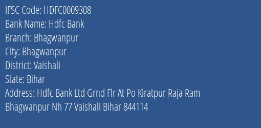 Hdfc Bank Bhagwanpur Branch, Branch Code 009308 & IFSC Code Hdfc0009308