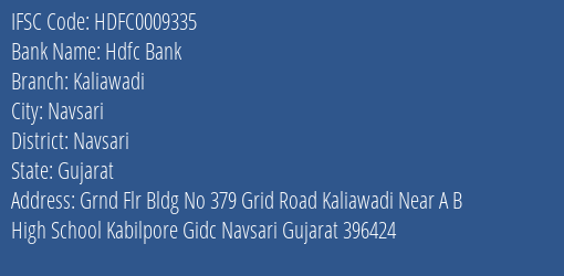 Hdfc Bank Kaliawadi Branch Navsari IFSC Code HDFC0009335