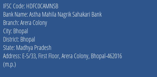 Hdfc Bank Astha Mahila Nagrik Sahakari Bank Branch, Branch Code CAMNSB & IFSC Code Hdfc0camnsb