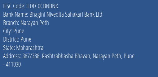 Hdfc Bank Bhagini Nivedita Sahakari Bank Ltd Branch Pune IFSC Code HDFC0CBNBNK