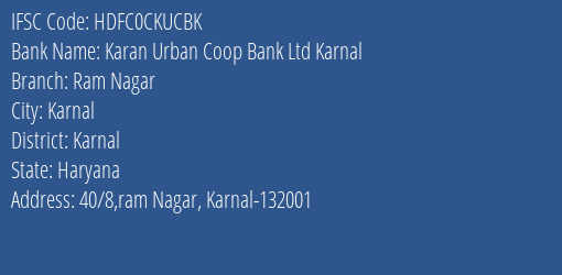 Hdfc Bank Karan Urban Coop Bank Ltd. Karnal Branch Karnal IFSC Code HDFC0CKUCBK