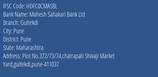 Hdfc Bank Mahesh Sahakari Bank Ltd Pune Branch Pune IFSC Code HDFC0CMASBL