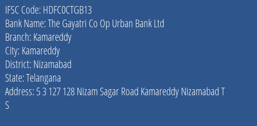 Hdfc Bank The Gayatri Co Op Urban Bank Ltd Branch Nizamabad IFSC Code HDFC0CTGB13