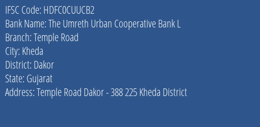 Hdfc Bank The Umreth Urban Cooperative Bank L Branch, Branch Code CUUCB2 & IFSC Code HDFC0CUUCB2