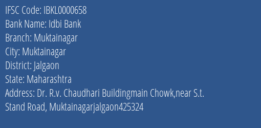 Idbi Bank Muktainagar Branch Jalgaon IFSC Code IBKL0000658