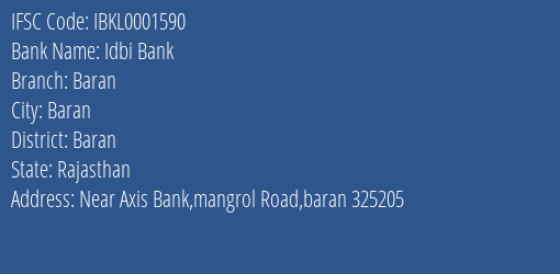 Idbi Bank Baran Branch Baran IFSC Code IBKL0001590