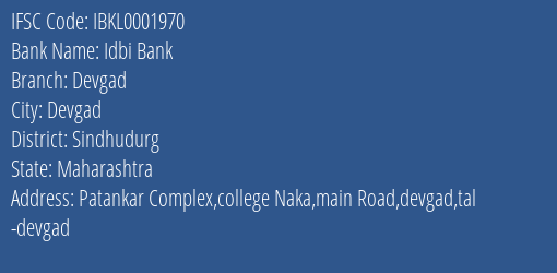 Idbi Bank Devgad Branch Sindhudurg IFSC Code IBKL0001970