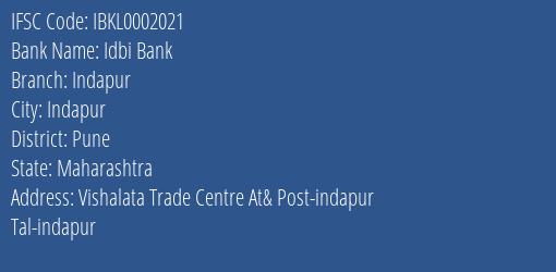Idbi Bank Indapur Branch Pune IFSC Code IBKL0002021