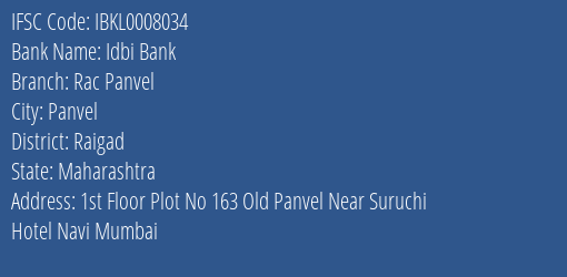 Idbi Bank Rac Panvel Branch Raigad IFSC Code IBKL0008034