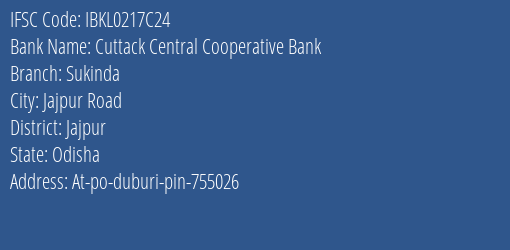 Idbi Bank Cuttack Central Co Operative Bank Sukinda Branch Jajpur IFSC Code IBKL0217C24