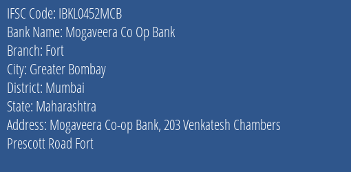 Idbi Bank Mogaveera Co Op Bank Branch Greater Bombay IFSC Code IBKL0452MCB