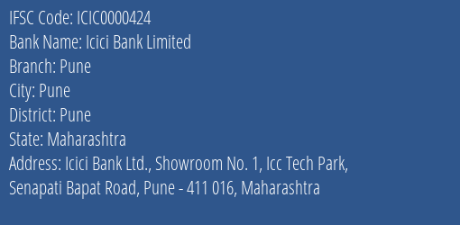 Icici Bank Pune Branch Pune IFSC Code ICIC0000424
