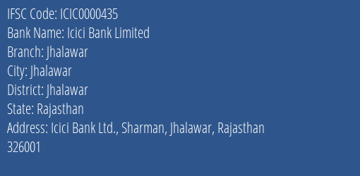 Icici Bank Jhalawar Branch Jhalawar IFSC Code ICIC0000435