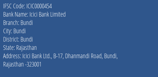 Icici Bank Bundi Branch Bundi IFSC Code ICIC0000454