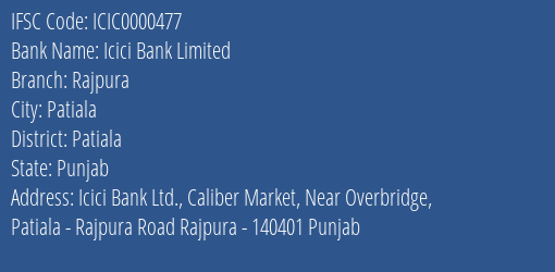 Icici Bank Rajpura Branch Patiala IFSC Code ICIC0000477