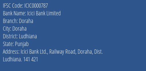 Icici Bank Doraha Branch Ludhiana IFSC Code ICIC0000787