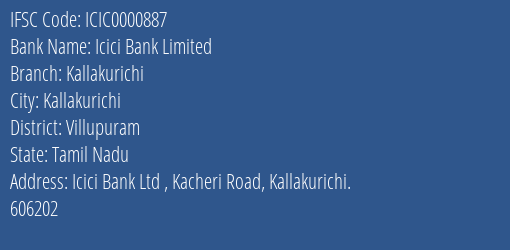 Icici Bank Kallakurichi Branch Villupuram IFSC Code ICIC0000887