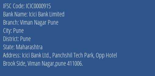 Icici Bank Viman Nagar Pune Branch Pune IFSC Code ICIC0000915