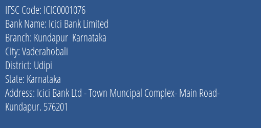 Icici Bank Kundapur Karnataka Branch Udipi IFSC Code ICIC0001076