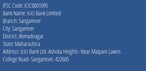 Icici Bank Sangamner Branch Ahmadnagar IFSC Code ICIC0001095