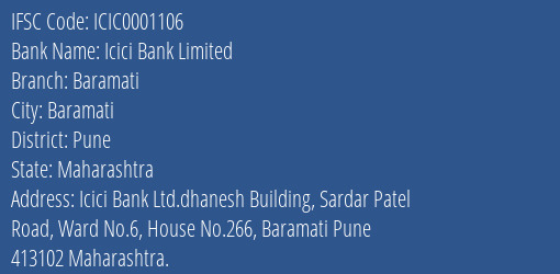 Icici Bank Baramati Branch Pune IFSC Code ICIC0001106