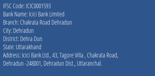 Icici Bank Chakrata Road Dehradun Branch Dehra Dun IFSC Code ICIC0001593