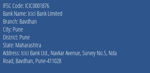 Icici Bank Bavdhan Branch Pune IFSC Code ICIC0001876