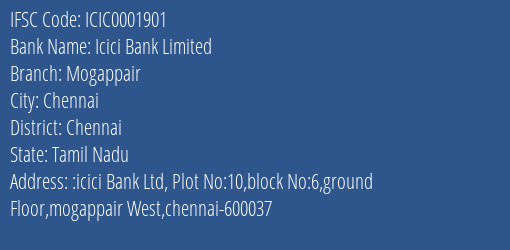 Icici Bank Mogappair Branch Chennai IFSC Code ICIC0001901