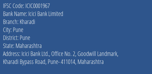 Icici Bank Kharadi Branch Pune IFSC Code ICIC0001967