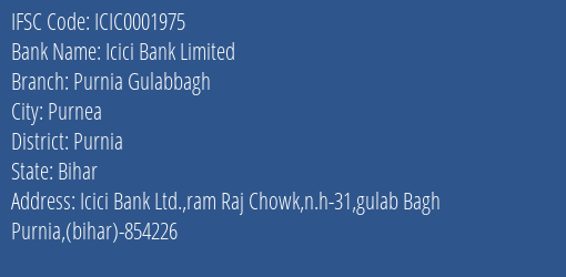 Icici Bank Purnia Gulabbagh Branch Purnia IFSC Code ICIC0001975