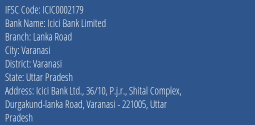 Icici Bank Lanka Road Branch Varanasi IFSC Code ICIC0002179