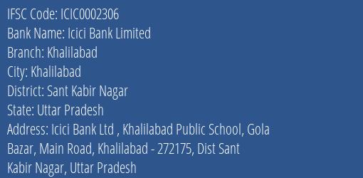 Icici Bank Khalilabad Branch Sant Kabir Nagar IFSC Code ICIC0002306