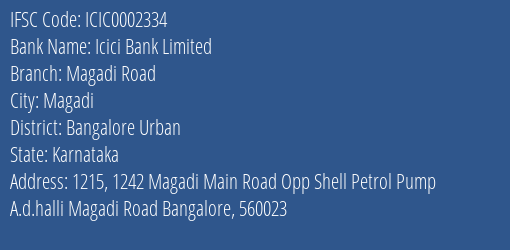 Icici Bank Magadi Road Branch Bangalore Urban IFSC Code ICIC0002334