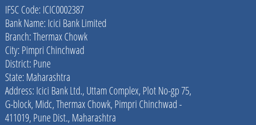 Icici Bank Thermax Chowk Branch Pune IFSC Code ICIC0002387