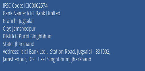 Icici Bank Jugsalai Branch Purbi Singhbhum IFSC Code ICIC0002574