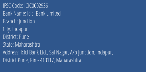 Icici Bank Junction Branch Pune IFSC Code ICIC0002936